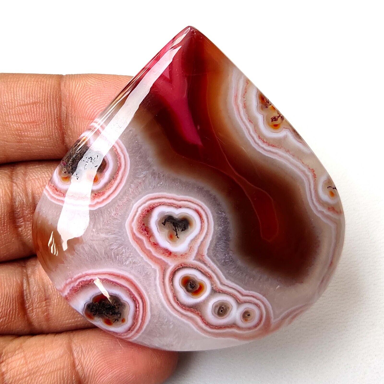 Texture Pink Onyx Agate Cabochon Heart Shape Natural Gemstone 241 Cts